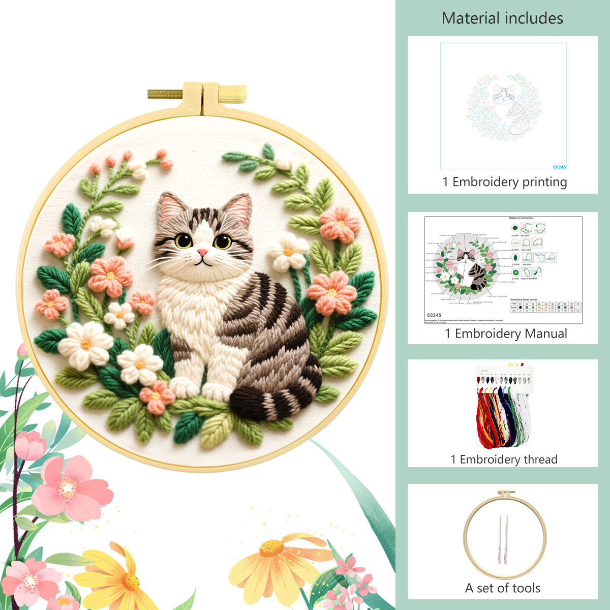 DIY-handborduurset, grijs katt - Embroidery Meaning recensie en prijs