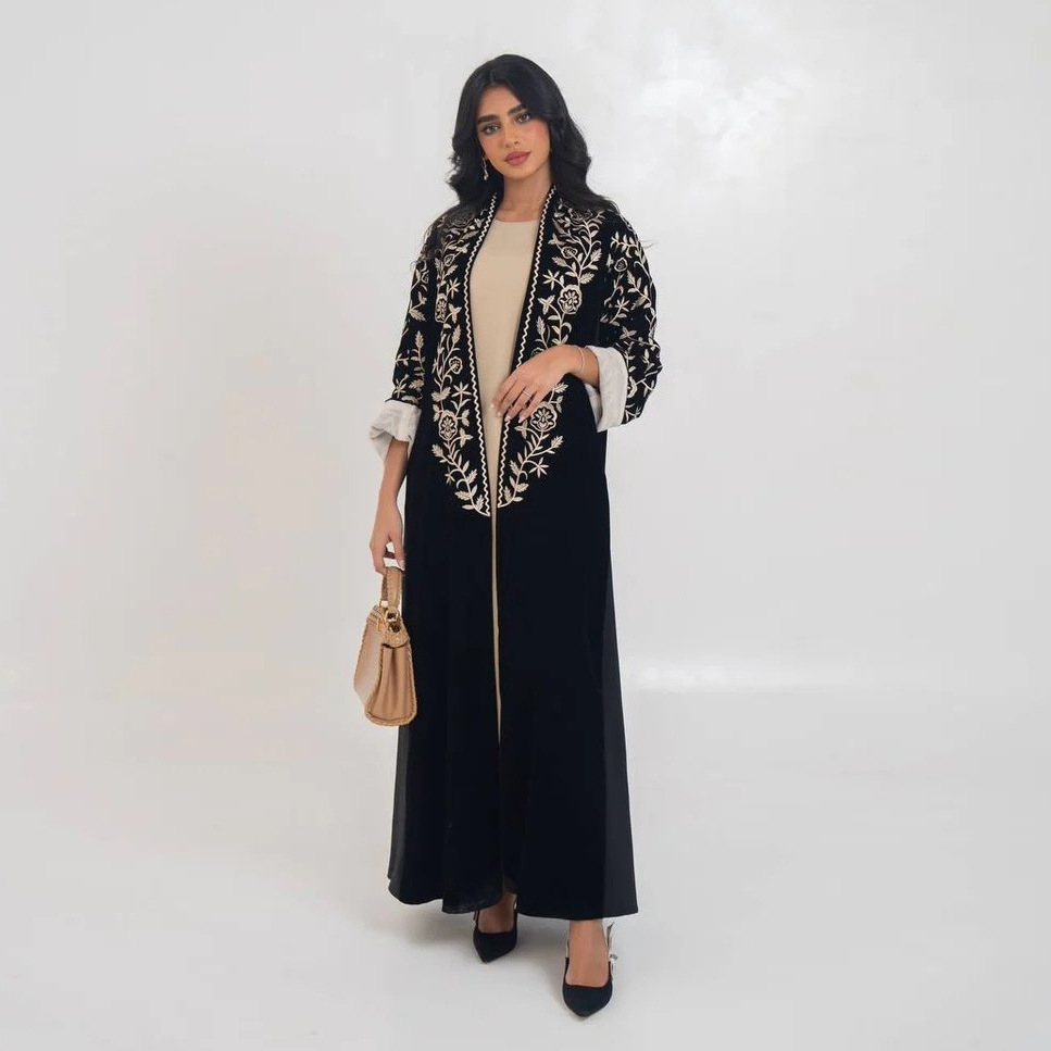 Fluwelen open abaya Dubai kaft - Embroidery Kebaya recensie en prijs