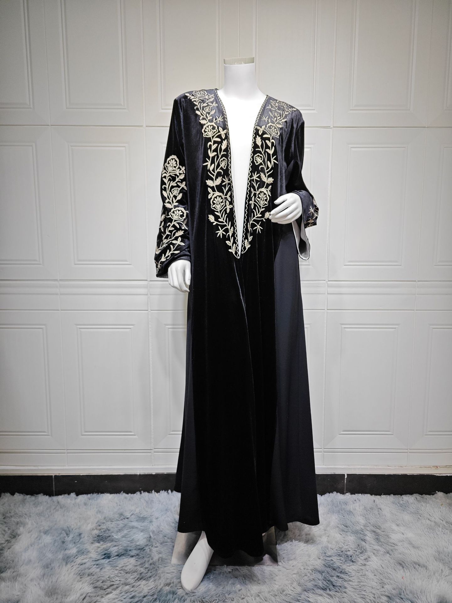 Fluwelen open abaya Dubai kaft - Embroidery Kebaya recensie en prijs